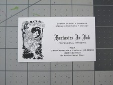 vtg Tattoo business card - Fantasies In Ink Rick Lincoln NE D