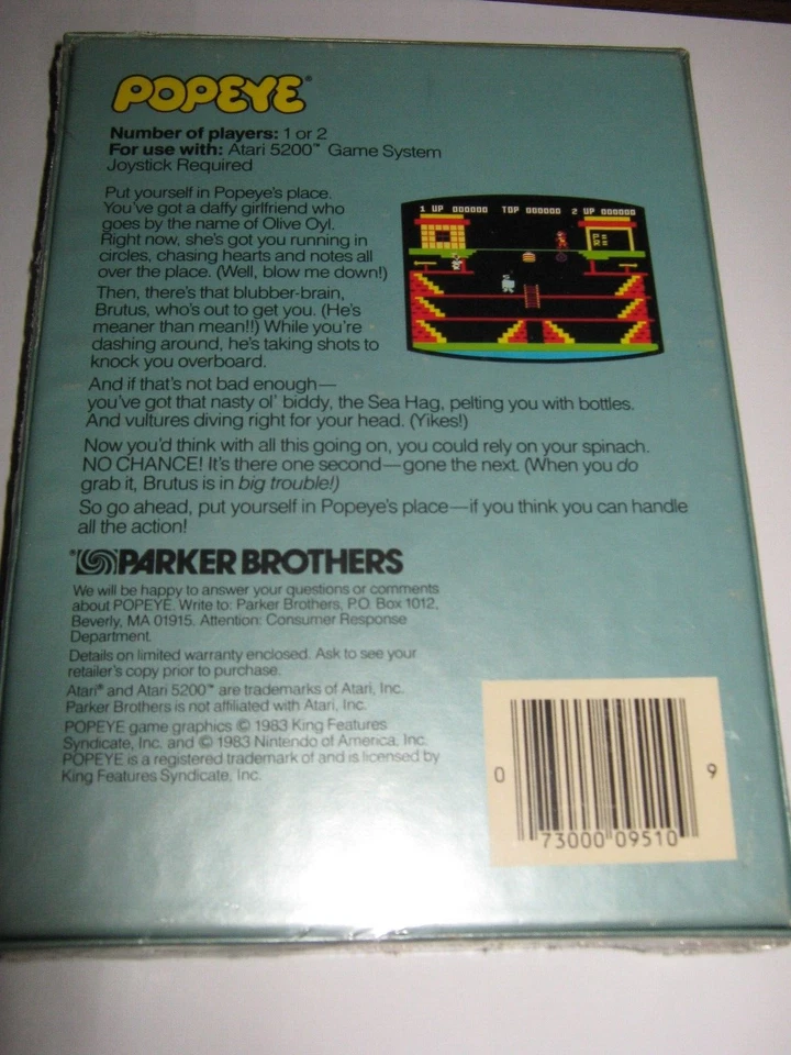 Nintendo Popeye(Atari 5200, 1983)New Sealed Rare Upside Down Back Arcade Classic - Image 2 of 4