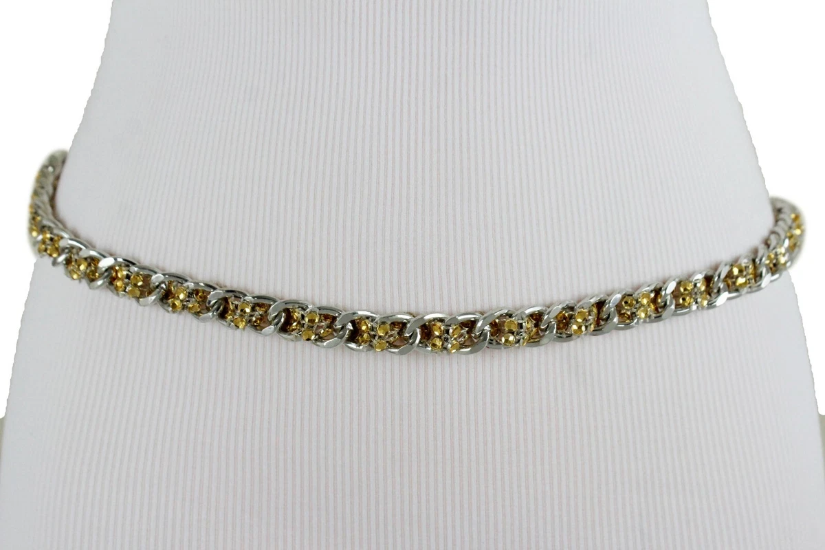 4 Cinture Sottili Elasticizzate Da Donna – Con Strass E Perline In Metallo, Oro, Per Abiti, Vita 70-90 Cm