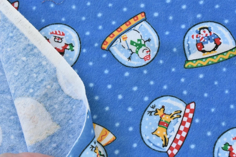 35" Long, Colorful Christmas Snow-Globes on Blue Flannel, Springs, P3493 - Image 4 of 4