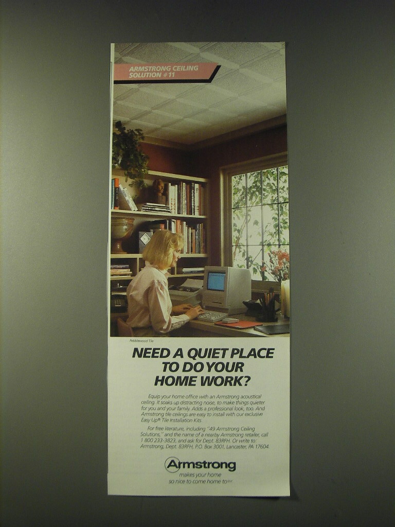 1988 Armstrong Pebblewood Tile Ceiling Ad for a peaceful quiet space