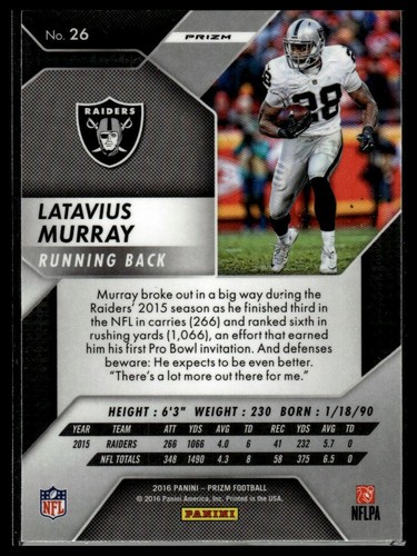 2016 Panini Prizm #26 Latavius Murray Flash - Picture 2 of 2