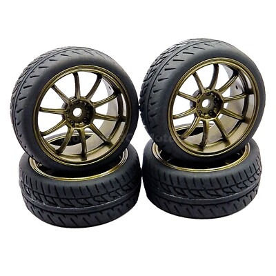 1/10 RC Road 10 Speichen Räder Reifen Zinngrau für Tamiya TT02 TT01 3mm OS