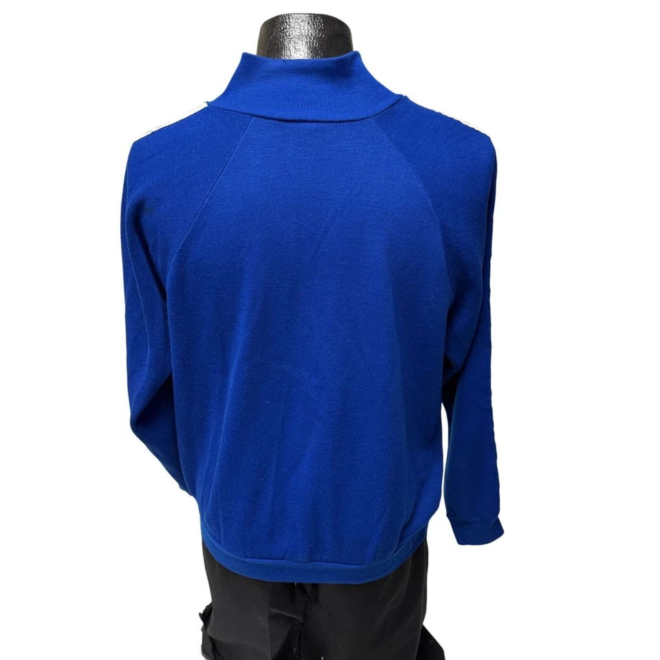 Jaqueta atlética vintage anos 70 anos 80 azul royal listra branca aquecimento corrida M - Imagem 3 de 4