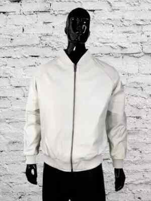 New white men's leather biker jacket. Genuine lambskin leather bomber jacket XL.