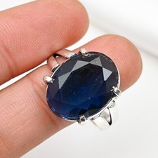 Lab-Created Blue Sapphire Ring Gemstone 925 Sterling Silver Handmade Jewelry