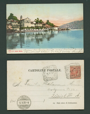 Italy postcard 1908 ISOLA BELLA PPC TO SWITZERLAND King Victor Emmanuel III 