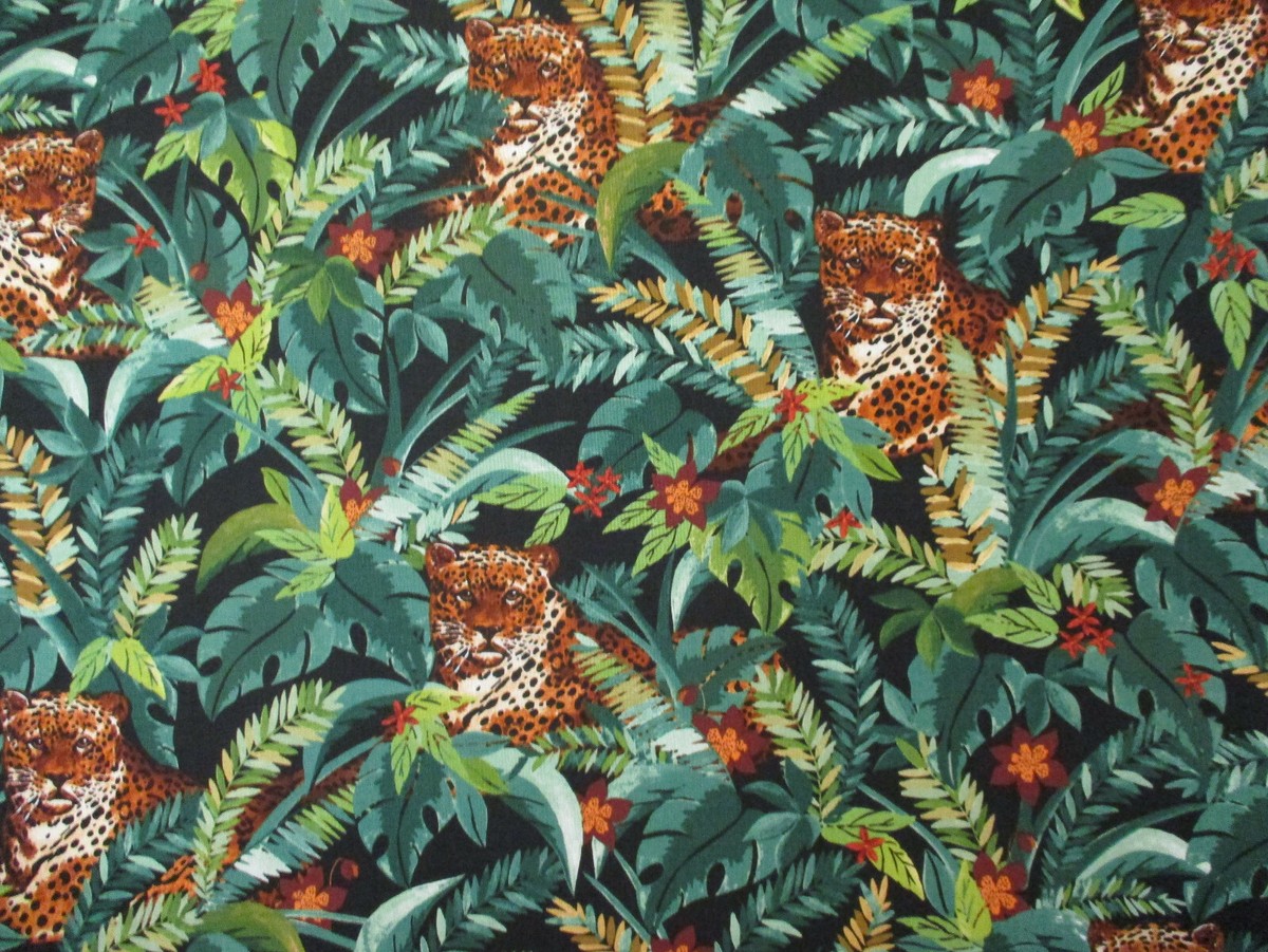 Forest Leopards Hiding Green Cotton Fabric Timeless Forest Leopards Hiding Green Cotton Fabric Timeless