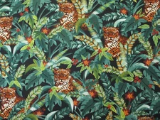 JUNGLE LEOPARD TIGER LEAVES FOILAGE BRIGHT COTTON FABRIC BTHY