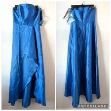 Alfred Sung D832 Strapless Satin Twill Gown Classic Blue 8
