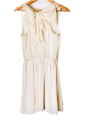 Hello Miss Dress Mini Small Cream Chiffon Sheer Lined Bow-Back