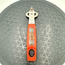 Vintage Retro Flower Power Bottle Can Wine Opener Orange Stainless Steel