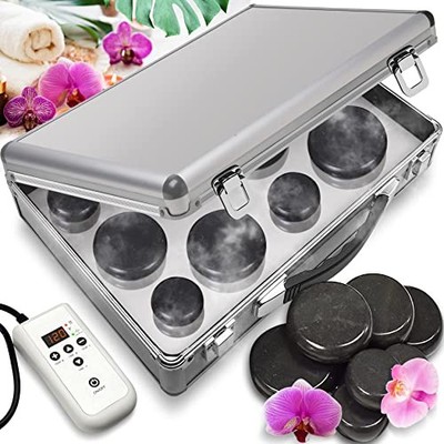 Pyle Hot Stone Portable Heated Rock Therapy System Massage Kit w/ Temp Control