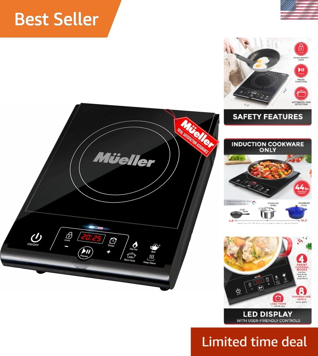 1800W Mueller Induction Hot Plate: 8 Power Levels & 4 Presets for Easy Cooking
Opens in a new window