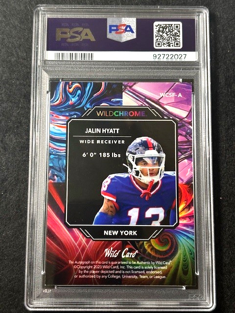 2023 Wild Card Wildchrome PL Rainbow Teal 1/1 Jalin Hyatt PSA 9 Auto Signature view 6