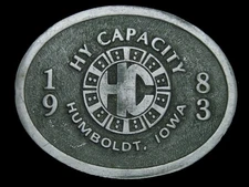 TI09125 VINTAGE 1983 **HY CAPACITY** FARM EQUIPMENT ADVERTISEMENT BELT BUCKLE