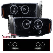 Smoke Projector Headlights Fits 2002-2005 Dodge Ram 1500 2500 3500 Halo Lamps