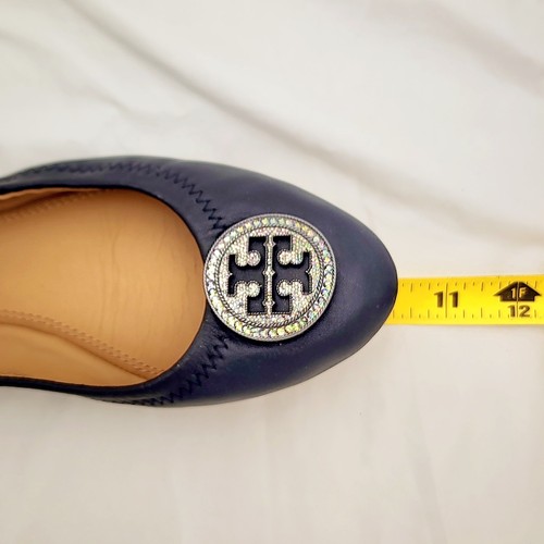 Tory Burch Black Jewel Crystal Logo Liana Ballet Flats Size 8.5 M *No Box - Picture 5 of 11