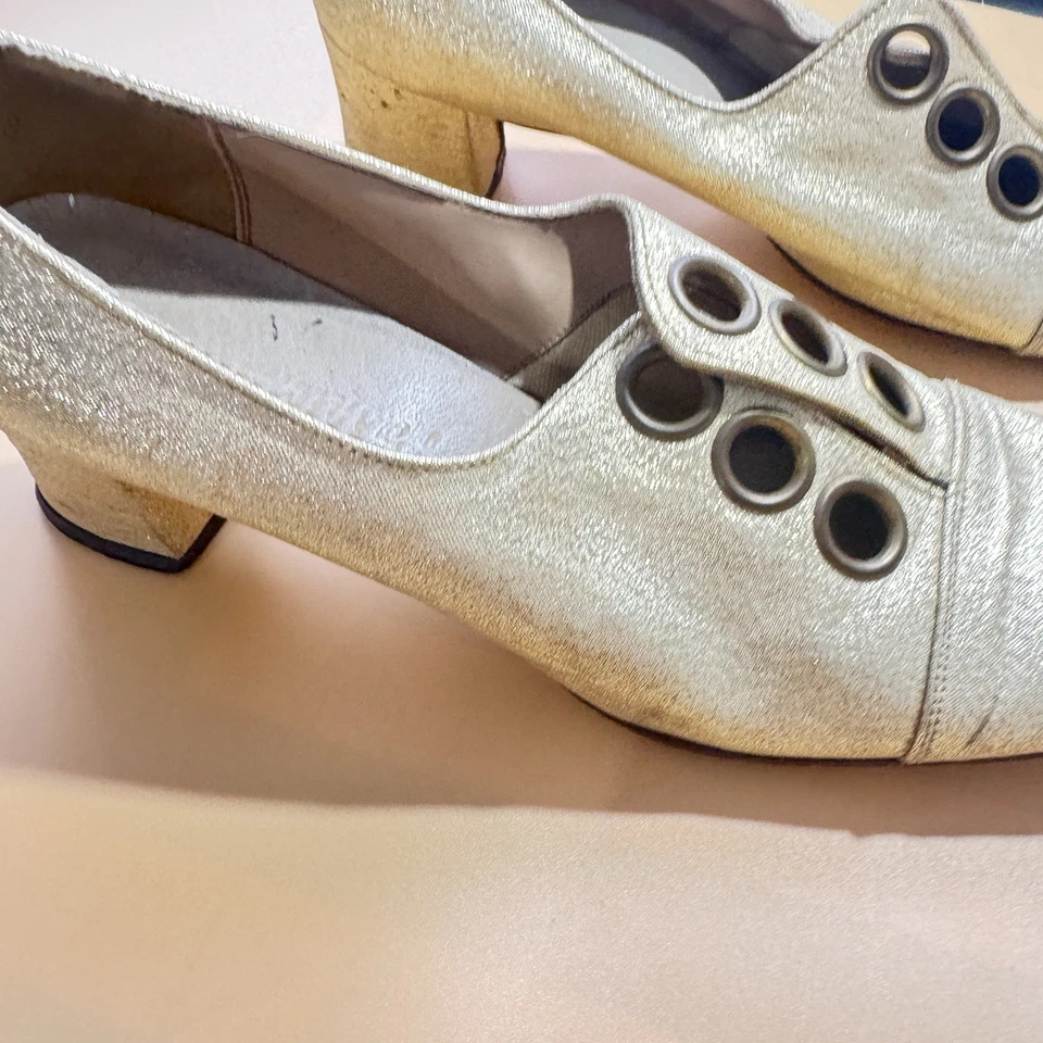 Zapatos de Moda Vintage Sears Para Mujer’s 6B Dorado Metálico Fiesta Vestido Zapatos Ciclo Foto 4 de 4