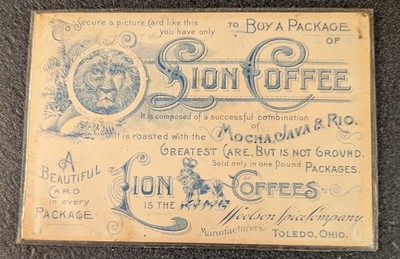 Antique Victorian Trade Card Woolson Spice Lion Coffee Large Easter Greeting 5x7