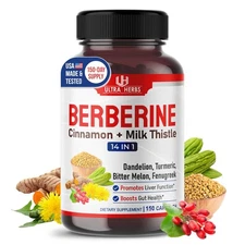 ULTRA HERBS Premium Berberine 12,200MG with Cinnamon, Milk Thistle *USA Made