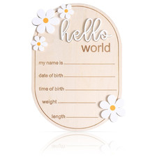 Baby Announcement Sign, 5.91X4.13 Inch Wooden Newborn Announcement Sign Hello Wo