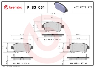 BREMBO P 83 051 Bremsbelagsatz, Scheibenbremse für BYD,ENGLON,FAW (TIANJIN),FENG