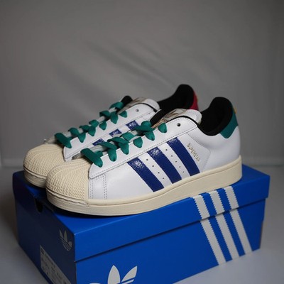 adidas Superstar II Ftw White Bold Blue EQT Green Sz 8.5