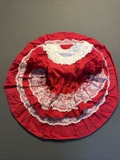 Vintage Girls 4T Red Party Dress Full Circle Ruffles Lace Tiered Christmas USA