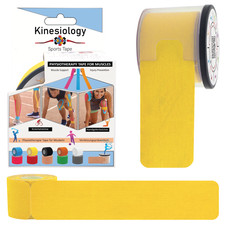6 pack Yellow Kinesio TAPE Pre cut Sports Tape with Dispenser 5m Synthetic Tape 0.77 per metre