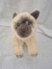 Animal Alley Toys R Us Siamese Cat 10" Plush Kitty Laying 2000 Brown Cream Beige