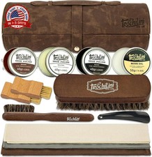 Shoe Polish Kit 13PC Shoe Shine Leather Boot Shoe Care Set Mink Oil Brushes and