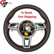 Porsche Macan 911 991 992 Sport Steering Wheel Brown Nappa Leather Silver Trim