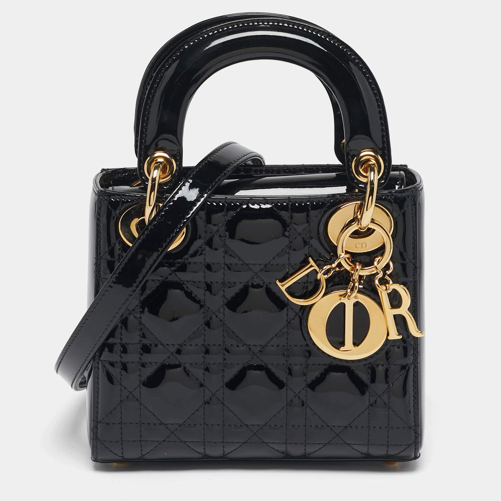Dior Lady Dior Mini Black Cannage Patent Leather Tote