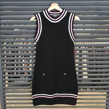 Chanel Coco Mark Sleeveless Tunic Dress Cashmere Cotton Black Size 36 Length