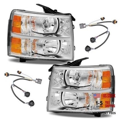 APSVE Headlights Assembly with Headlight + Harness Chrome Housing Amber Corner