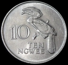 Zambia 10 Ngwee 1968 Crowned Hornbill Coin WCA B694