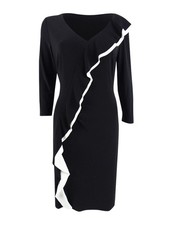 Lauren by Ralph Lauren Women's Ruffled V-Neck Dress (8, Black) 883806504596