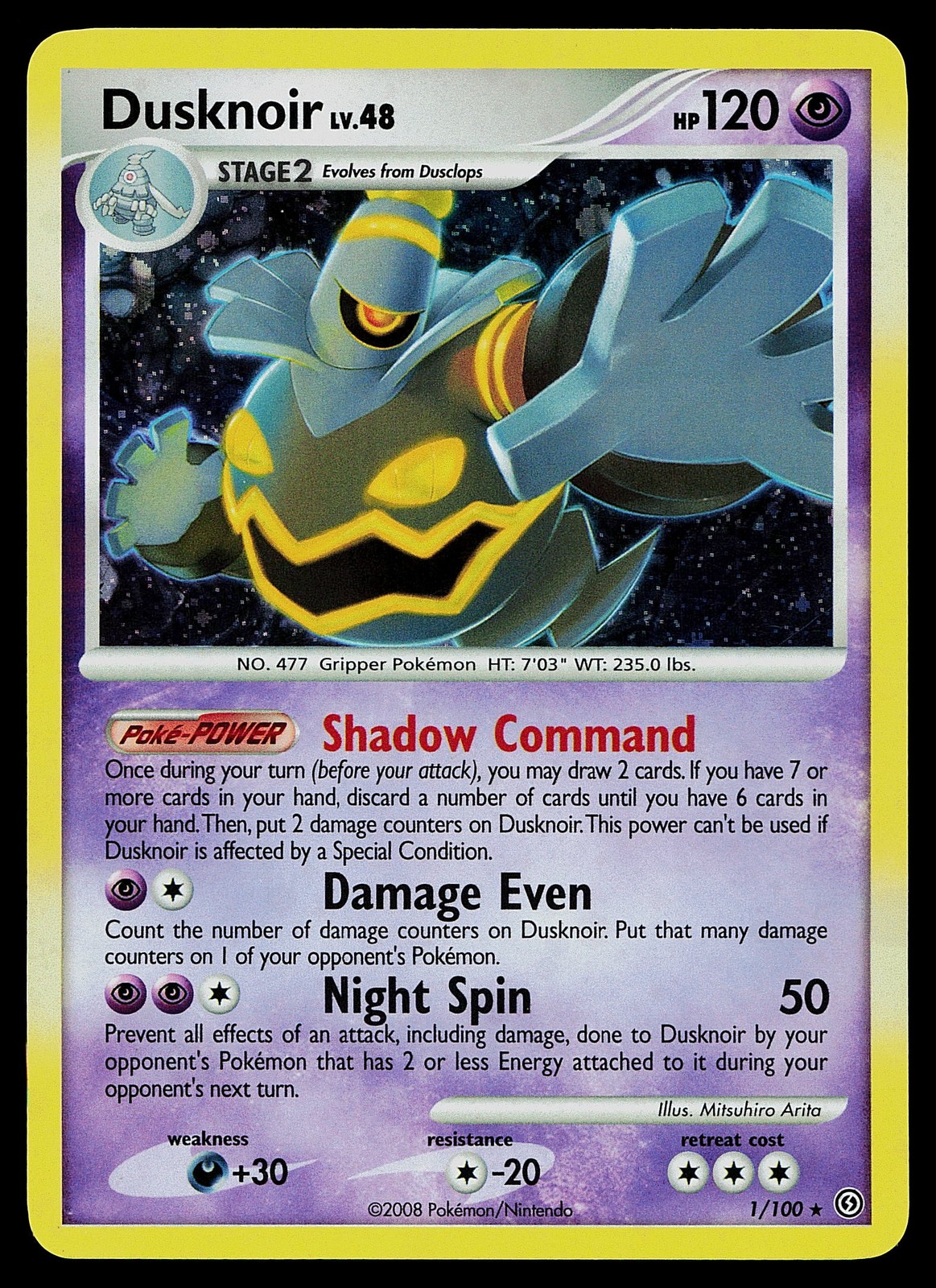 Pokemon Card - Dusknoir Stormfront 1/100 Holo Rare