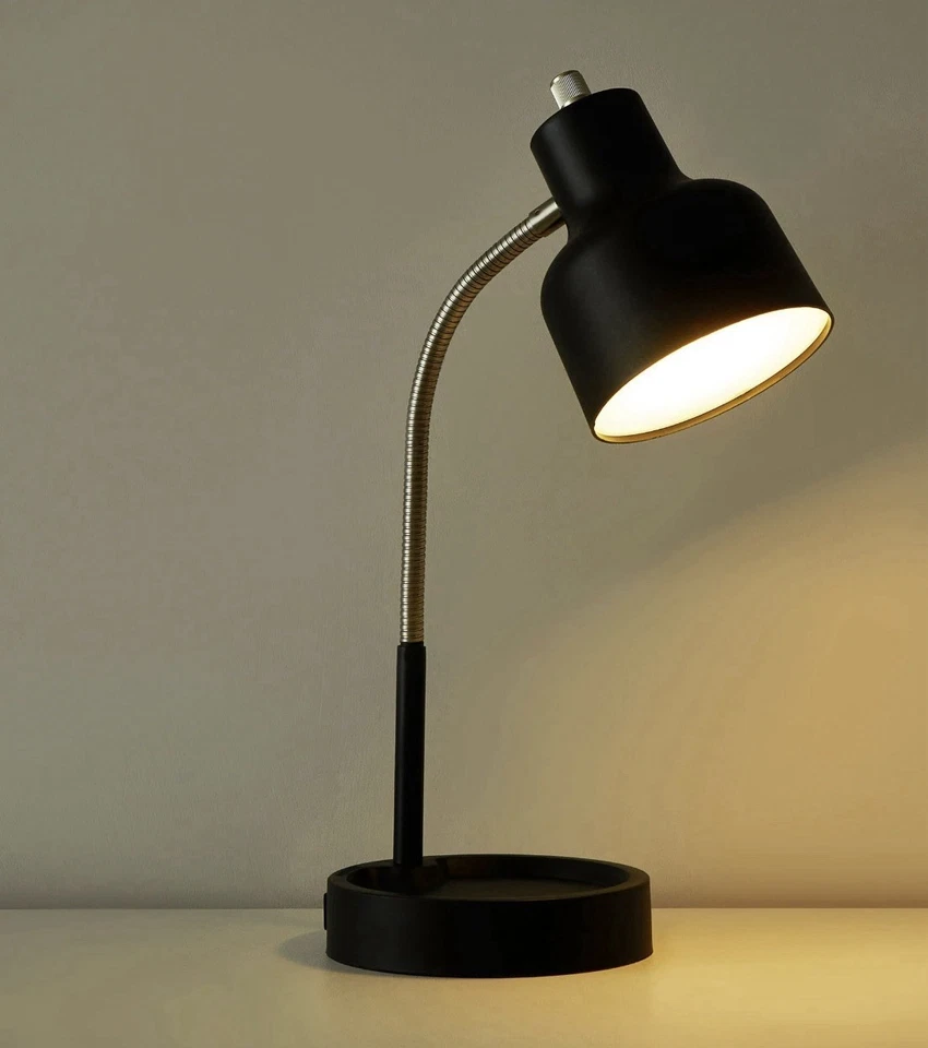 Modern Black Adjustable Gooseneck Desk Lamp with Tray Base & On/Off Sw - Image 3 of 4