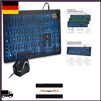 Rii Gaming Tastatur Maus Set Kabelgebunden 3 LED Beleuchtung QWERTZ DE