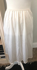 New Vtg SEARS USA Size S White Nylon Lace Slit 26" HALF SLIP Retro SILKY Skirt