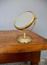 Vintage Brass Tilting Shaving Mirror Tabletop Vanity Glass antique swivel