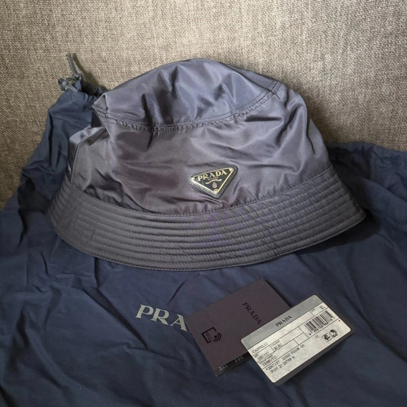 PRADA	Re-nylon Blue Enameled Tessuto Logo Cotton Unisex Men Womens Bucket Hat XL