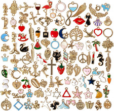 110PCS Bracelet Charms, Assorted Jewelry Making Charms, Gold Plated Enamel Charm