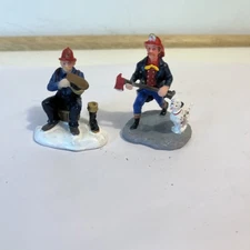 Lemax Christmas Village  Firemen Dalmatian Fireman Fire Fighter Figure