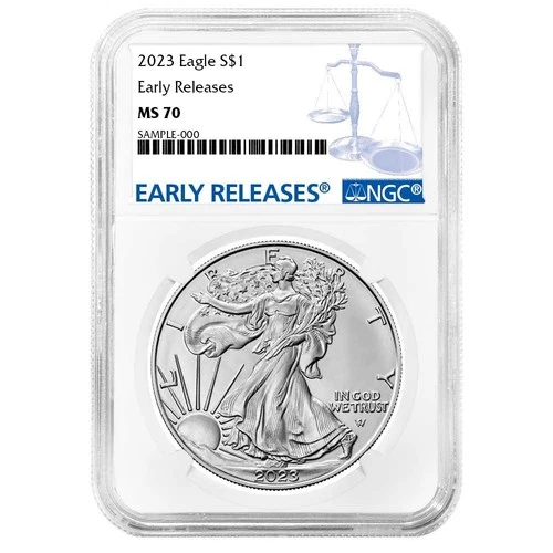 2023 $1 1-oz American Silver Eagle NGC MS70 ER Blue Label
