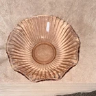 Pink Ribbed Depression Glass Decorative Bowl Round Glossy
