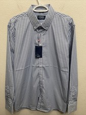 NEW Chaps Performance Men's XL Navy Blue Plaid Dress Shirt Slim Fit NWT