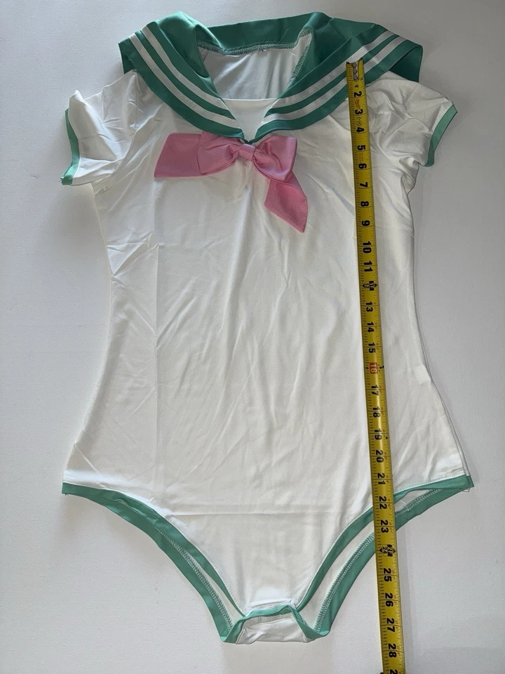 Conjunto de Disfraz de Mujer Marinero Escuela Niña Verde Blanco Rosa Arco Grande Foto 4 de 4